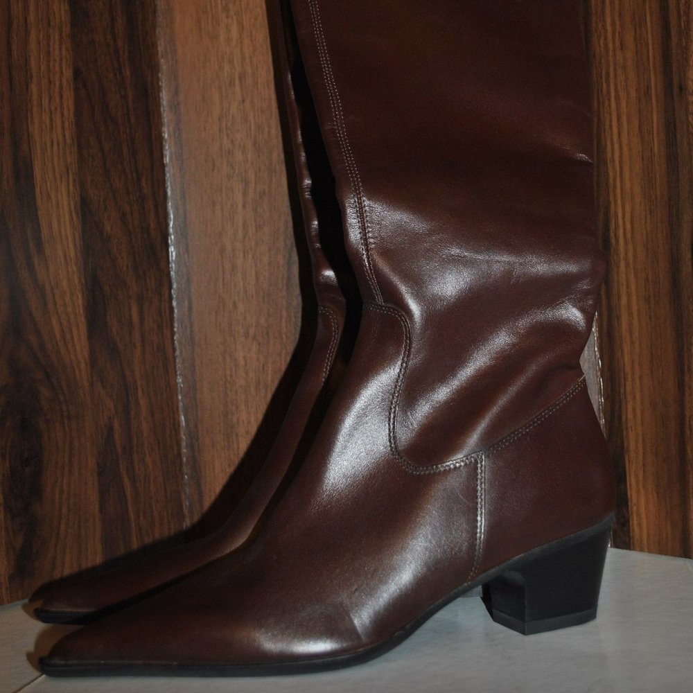 Ladies Brown Tall Zip up Pointed Toe Boot